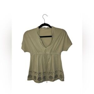 Y2K LOFT Tan Eyelet Trim Blouse with Embellished Details